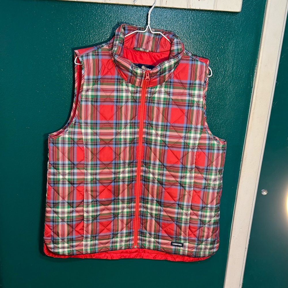 Lands' End Red Plaid Women's Vest